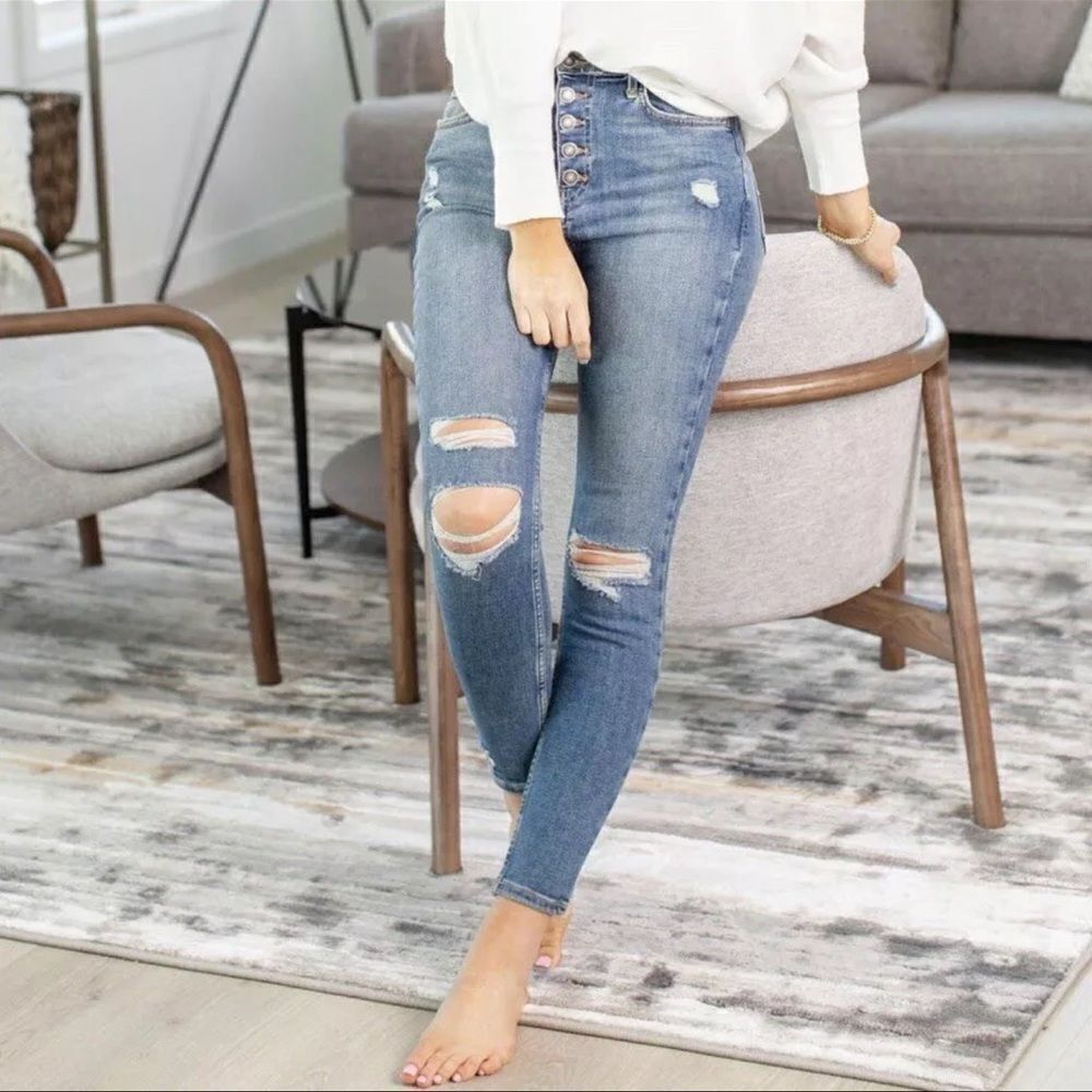 Free People We The Free Sabrina Distressed Indigo Super Skinny Jeans Size 24